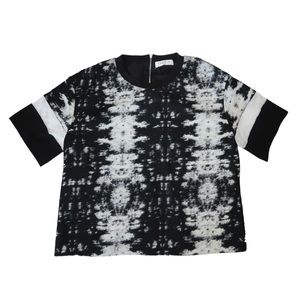 Sandro Paris Tie Dye Print Crew Neck Mesh Sleeve Wool Short Sleeve Ter Top Sz 3
